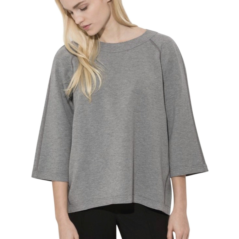 Kit and Ace Comeback Pleated Pullover Gray Crewneck Raglan Sleeve Top Large